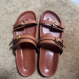 Zara Brown Sandals with Buckle Detail